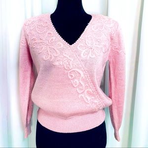 Vintage Pink Knit Sweater with detailed Beading and Threading